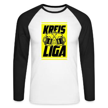 Kreisliga Bier - Unisex Baseballshirt langarm - Weiß/Schwarz - Vorne - Nik (191cm)