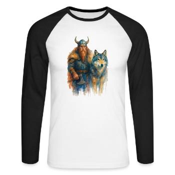 wikinger wolf - Unisex Baseballshirt langarm - Weiß/Schwarz - Vorne - Nik (191cm)