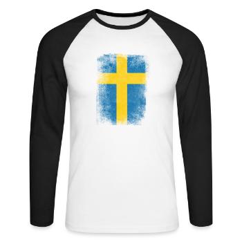 Sweden Flag Proud Swedish Vintage Distressed Shirt - Unisex Long Sleeve Baseball T-Shirt - white/black - Front - Nik (191cm)