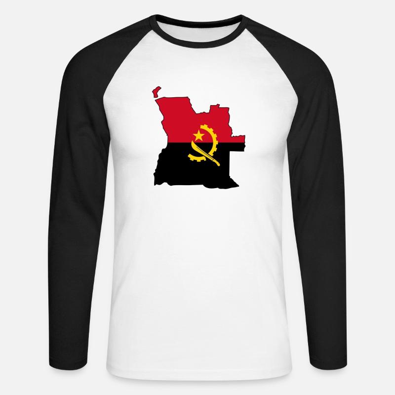 Angola Flagge, Map - Unisex Baseballshirt langarm - Weiß/Schwarz