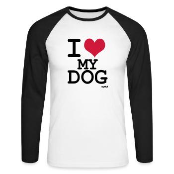 j'aime mon chien by wam - T-shirt baseball manches longues Homme - blanc/noir - Devant - Nik (191cm)
