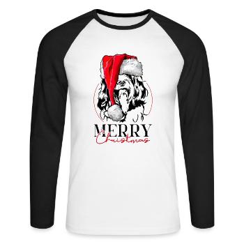 Santa Tibetan Terrier Merry Christmas Dogs Wilsigns - Unisex Long Sleeve Baseball T-Shirt - white/black - Front - Nik (191cm)