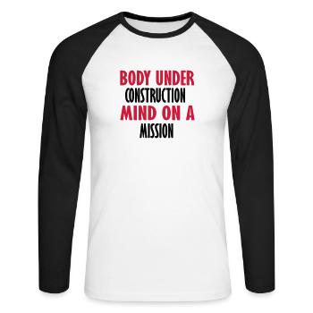 mind on a mission - Unisex Long Sleeve Baseball T-Shirt - white/black - Front - Nik (191cm)