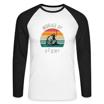 Mordu de Pêche - T-shirt baseball manches longues Homme - blanc/noir - Devant - Nik (191cm)