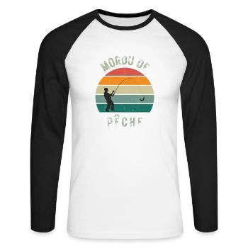 Mordu de pêche 1 - T-shirt baseball manches longues Homme - blanc/noir - Devant - Nik (191cm)