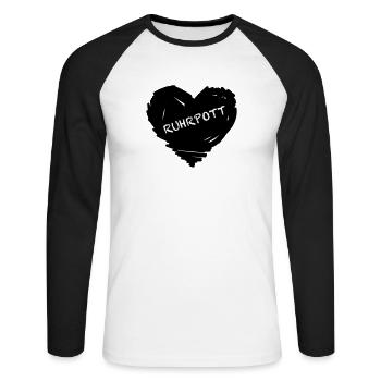 Kohlen Herz mit Ruhrpott Schriftzug - T-shirt baseball manches longues Homme - blanc/noir - Devant - Nik (191cm)