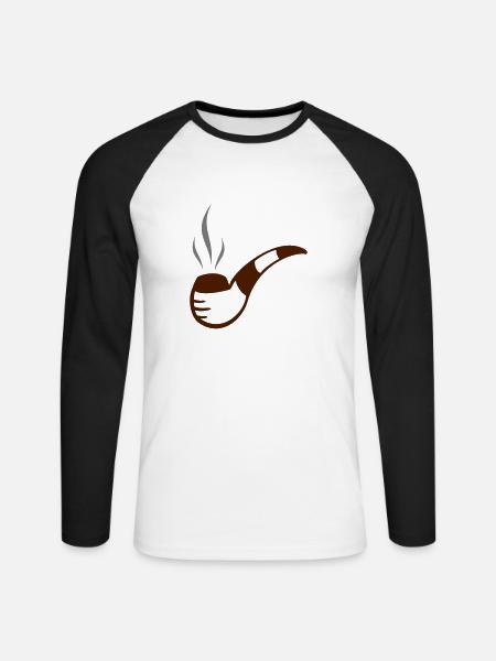 Pfeife mit Rauch bzw. Qualm - Unisex Baseballshirt langarm - Weiß/Schwarz