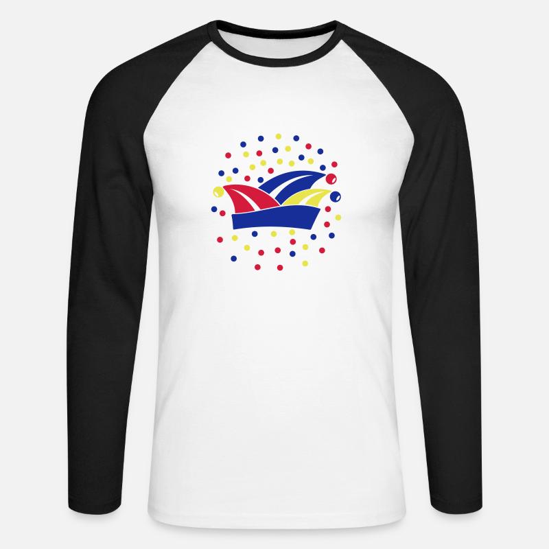 Fasching Karneval Narrenkappe 1, 2 oder 3 Farben - Unisex Baseballshirt langarm - Weiß/Schwarz