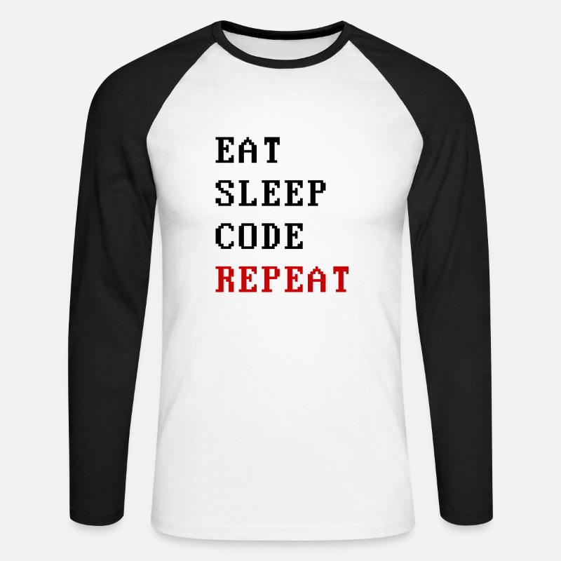 eat sleep code repeat - Unisex Baseballshirt langarm - Weiß/Schwarz