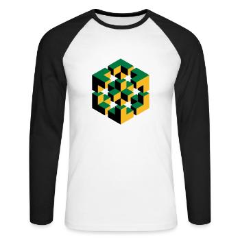 Figure impossible imagination géométrie cube Escher - T-shirt baseball manches longues Homme - blanc/noir - Devant - Nik (191cm)