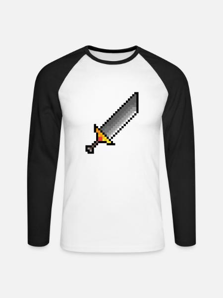 Riesen Schwert Pixel Art - Unisex Baseballshirt langarm - Weiß/Schwarz