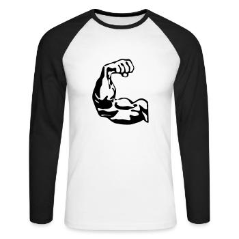 Bodybuilder biceps - Unisex Long Sleeve Baseball T-Shirt - white/black - Front - Nik (191cm)