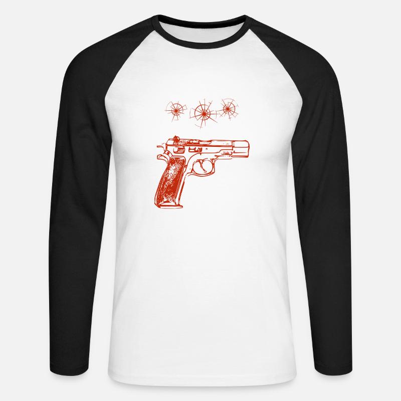 Waffe, Einschusslöcher - Unisex Baseballshirt langarm - Weiß/Schwarz