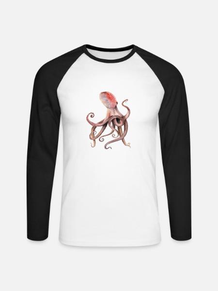 Krake - Unisex Baseballshirt langarm - Weiß/Schwarz