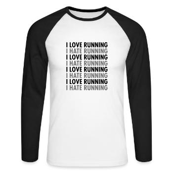 I Love / Hate Running - Unisex Long Sleeve Baseball T-Shirt - white/black - Front - Nik (191cm)