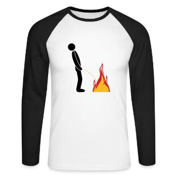 fire extinguish flames hot fire brigade logo in ste - Unisex Long Sleeve Baseball T-Shirt - white/black - Front - Nik (191cm)