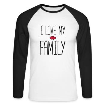 i love my family hearts - Unisex Baseballshirt langarm - Weiß/Schwarz - Vorne - Nik (191cm)