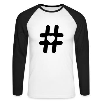 Logo symbole de hashtag avec cœur - T-shirt baseball manches longues Homme - blanc/noir - Devant - Nik (191cm)
