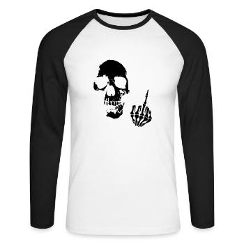 skull mittelfinger - Unisex Baseballshirt langarm - Weiß/Schwarz - Vorne - Nik (191cm)