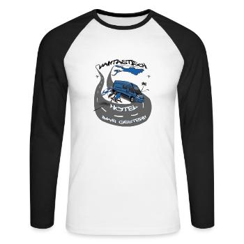 VANtastisch 640bl Hotel war gestern - Unisex Baseballshirt langarm - Weiß/Schwarz - Vorne - Nik (191cm)
