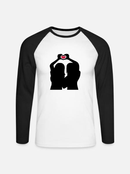 Handherz Silhouette Freundinnen - Unisex Baseballshirt langarm - Weiß/Schwarz