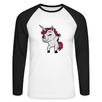 Fête Licorne Dabbing Danse - T-shirt baseball manches longues Homme - blanc/noir - Devant - Nik (191cm)