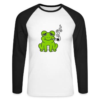 Bekiffter Weed Joint Frosch - Unisex Baseballshirt langarm - Weiß/Schwarz - Vorne - Nik (191cm)