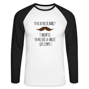 Barbe- humour - T-shirt baseball manches longues Homme - blanc/noir - Devant - Nik (191cm)