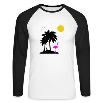Palmen Paradise - Unisex Baseballshirt langarm - Weiß/Schwarz - Vorne - Nik (191cm)