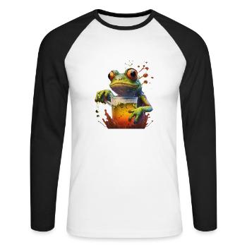 Grosses Glas Bier mit Frosch - Unisex Baseballshirt langarm - Weiß/Schwarz - Vorne - Nik (191cm)