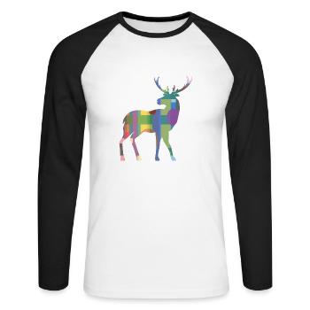 Hirsch - Unisex Baseballshirt langarm - Weiß/Schwarz - Vorne - Nik (191cm)
