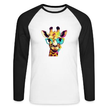 Aliz die Giraffe - Unisex Baseballshirt langarm - Weiß/Schwarz - Vorne - Nik (191cm)