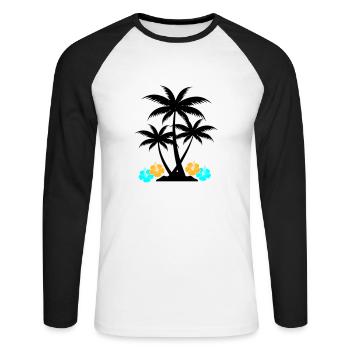 palme hibiskus - Unisex Baseballshirt langarm - Weiß/Schwarz - Vorne - Nik (191cm)