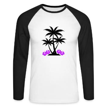 palme hibiskus - Unisex Baseballshirt langarm - Weiß/Schwarz - Vorne - Nik (191cm)