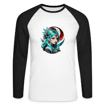 Indische Prinzessin - Aztek - Unisex Baseballshirt langarm - Weiß/Schwarz - Vorne - Nik (191cm)