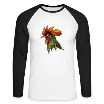 Hahn - Unisex Baseballshirt langarm - Weiß/Schwarz - Vorne - Nik (191cm)