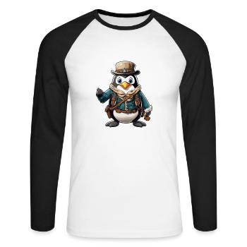 Lederhosen / Animal / Traditional costume / Tradition / Penguin - Unisex Long Sleeve Baseball T-Shirt - white/black - Front - Nik (191cm)