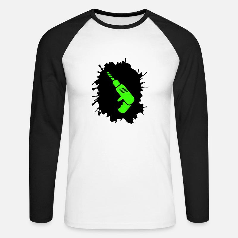 bohrmaschine klecks handwerker - Unisex Baseballshirt langarm - Weiß/Schwarz