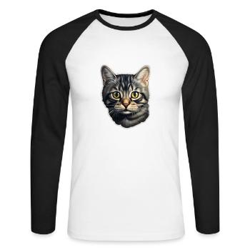 British Shorthair Katzenkopf - Unisex Baseballshirt langarm - Weiß/Schwarz - Vorne - Nik (191cm)