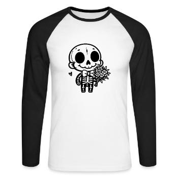 Skelett & Blumen - Unisex Baseballshirt langarm - Weiß/Schwarz - Vorne - Nik (191cm)