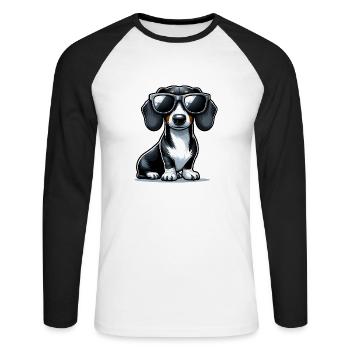 Chien teckel mignon - T-shirt baseball manches longues Homme - blanc/noir - Devant - Nik (191cm)