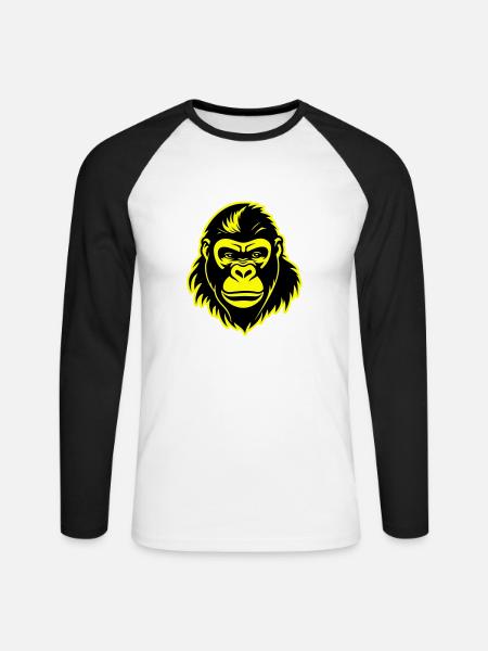 Gorilla Head - Unisex Long Sleeve Baseball T-Shirt - white/black