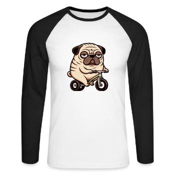 Drôle de chien carlin sur vélo tricycle draisienne - T-shirt baseball manches longues Homme - blanc/noir - Devant - Nik (191cm)