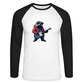 Paresseux avec guitare électrique - T-shirt baseball manches longues Homme - blanc/noir - Devant - Nik (191cm)