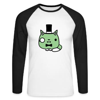 Sir Cat Gentleman Chapeau haut de forme Monocle Rich Gentleman - T-shirt baseball manches longues Homme - blanc/noir - Devant - Nik (191cm)