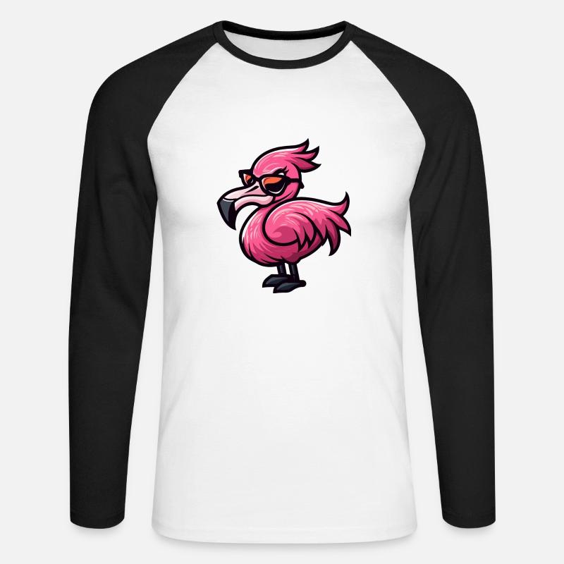 Flamingo Comic Cool - Unisex Baseballshirt langarm - Weiß/Schwarz