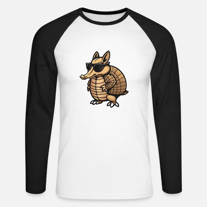 Gürteltier Comic Cool - Unisex Baseballshirt langarm - Weiß/Schwarz