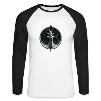 Teal Harmony, Mystical Tree of Life - Unisex Long Sleeve Baseball T-Shirt - white/black - Front - Nik (191cm)