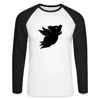 Schwein - Schweinchen mit Flügeln - Unisex Baseballshirt langarm - Weiß/Schwarz - Vorne - Nik (191cm)