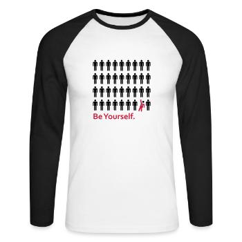 Soyez vous-même - T-shirt baseball manches longues Homme - blanc/noir - Devant - Nik (191cm)